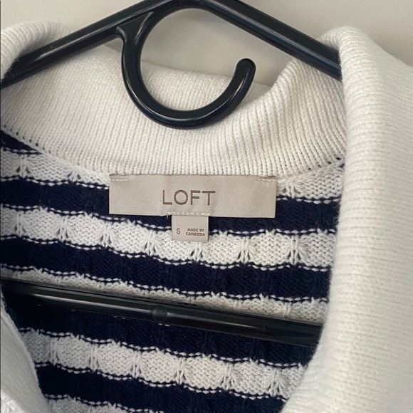Loft Size Small Mixed Stripe Collared V-Neck Sweater - Picture 6 of 11